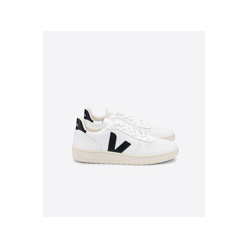 Tenis Veja Mujer Outlet - V-10 Zapatillas Blancas Negras Cuero ES1498428